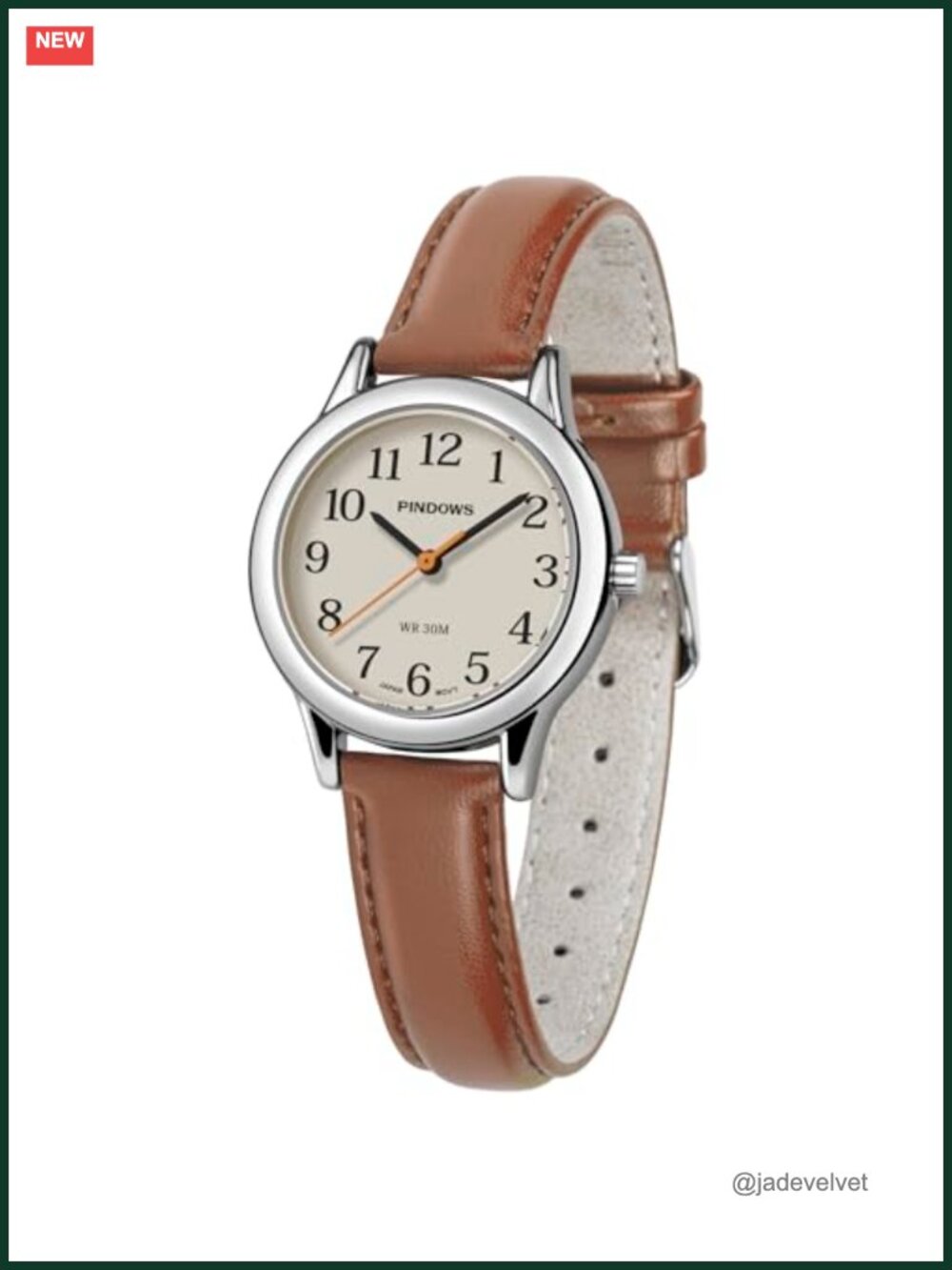 PINDOWS Small Analog Watch for Women Minimalist Leather Band